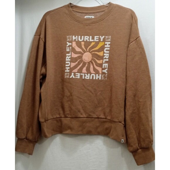 Hurley Light Brown Ladies Sweatshirt Pullover Size Medium Sun Graphic EUC - Picture 1 of 5